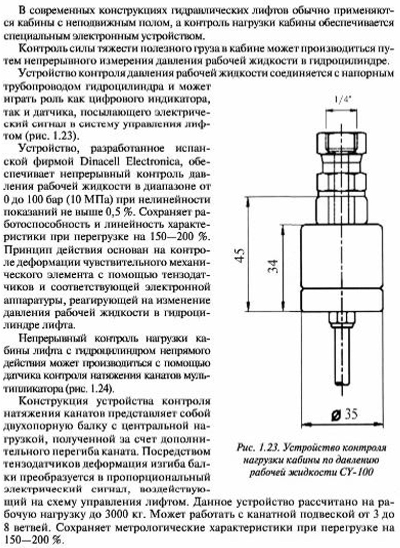 Устройства контроля нагрузки кабины гидравлических лифтов