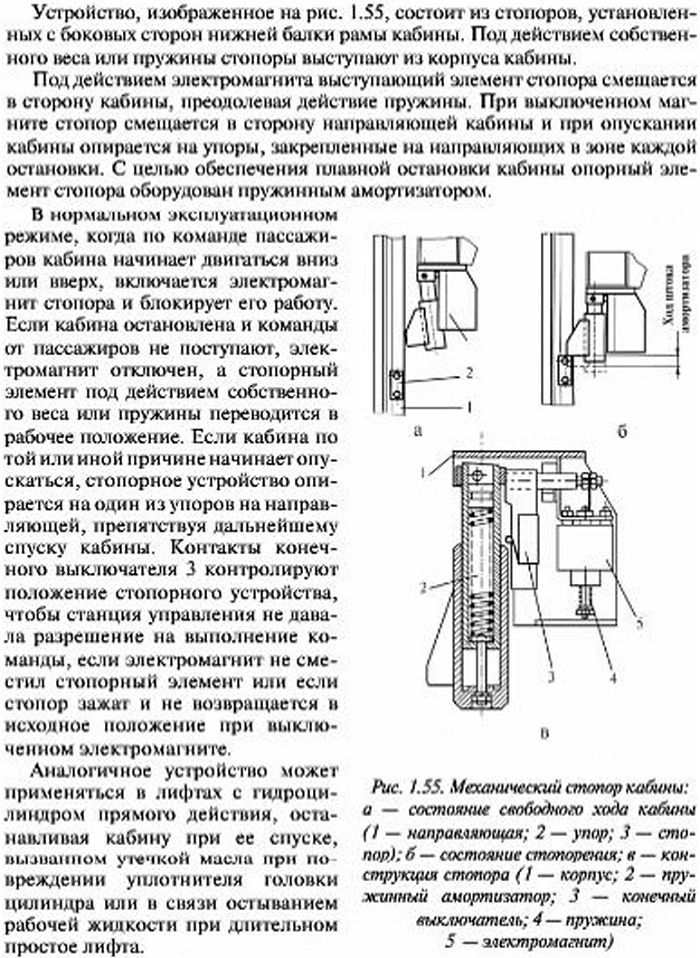 Стопорные устройства защиты от медленного спуска кабины гидравлическихлифтов