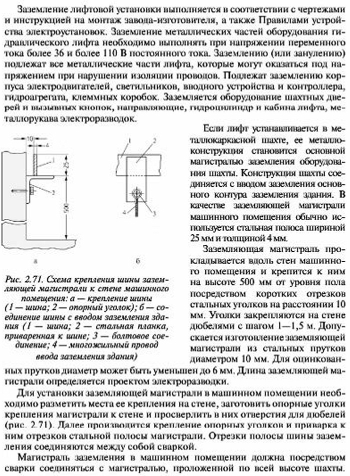 Монтаж заземления лифтового оборудования гидравлического лифта